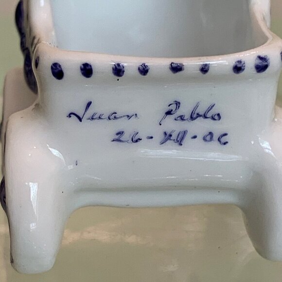 Vintage Baby Buggy Ceramic Planter Stroller Pram Hand Painted Newborn Boy Gift - Picture 5 of 13